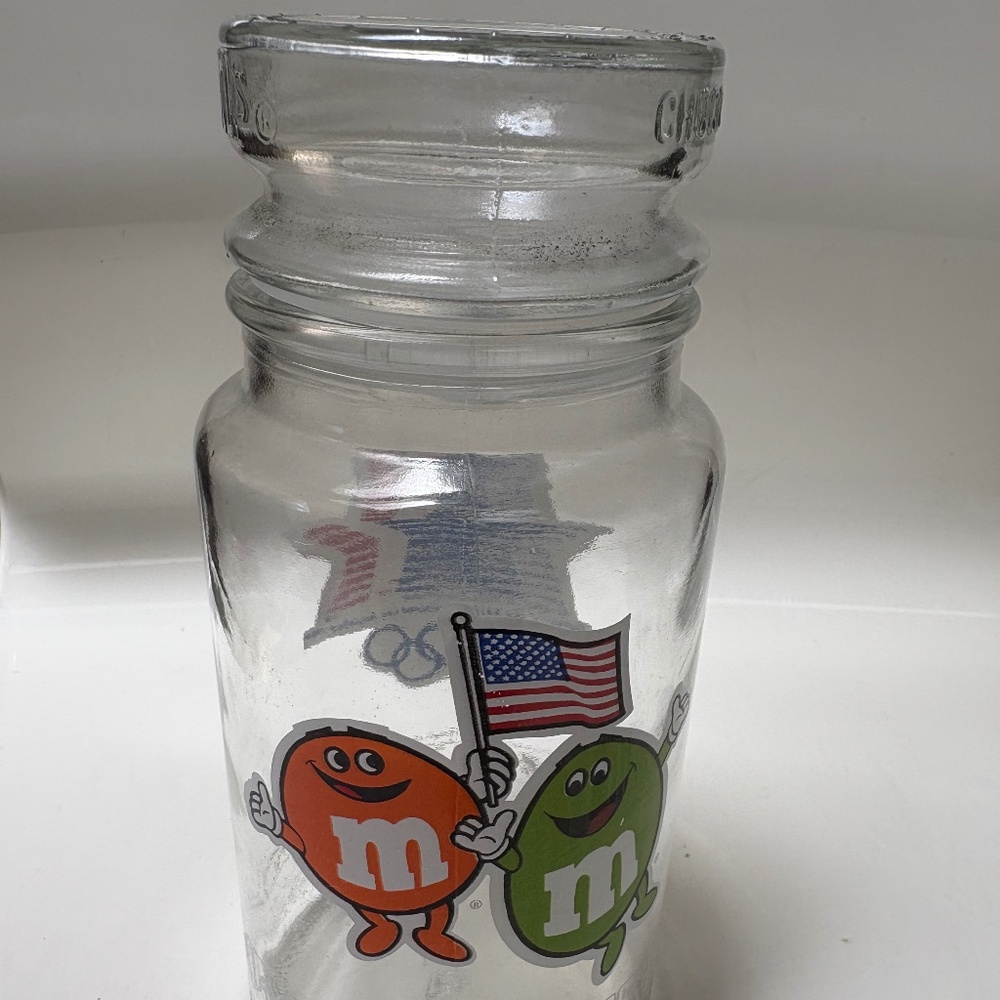 Vintage M & M 1984 Los Angeles USA Olympic Games Anchor Hocking Glass Jar